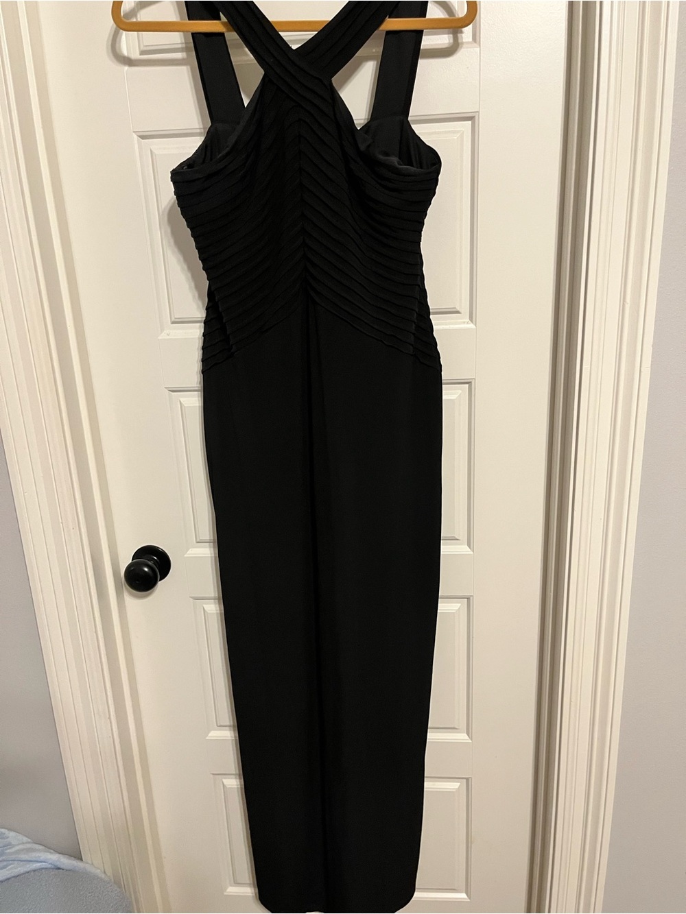 Calvin Klein Black Cross-Back Maxi Dress with Ribbed Bodice
